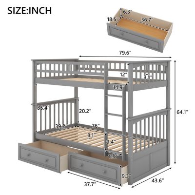 Streamdale Twin Over Twin Bunk Bed With Drawers, Convertible Beds