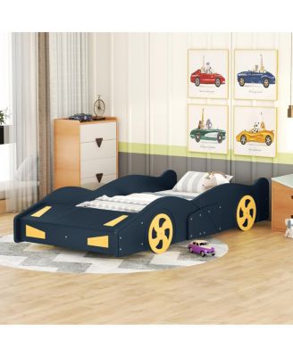 Streamdale Blue & Yellow Race Car Platform Bed with Storage