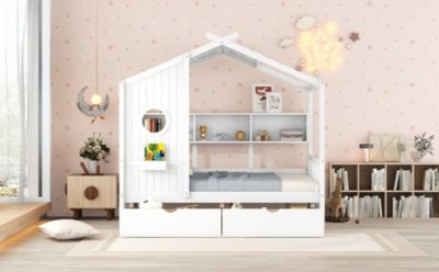 Streamdale Full-Size Wooden House Bed with Drawers and Storage