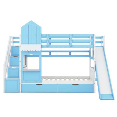 Streamdale Castle Bunk Bed w/ Drawers, Shelves, Slide (Pink)