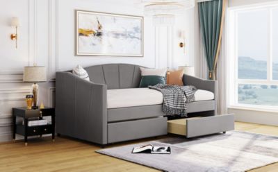 Streamdale Upholstered Daybed Twin Size With Two Drawers And Wood Slat