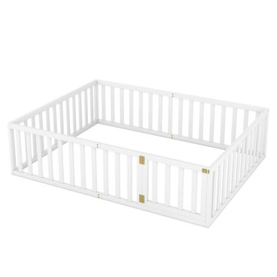 Streamdale Queen Size Wood Floor Bed Frame With Fence And Door