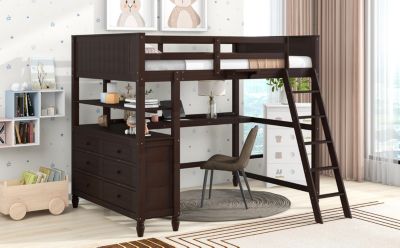 Streamdale Espresso Wooden Loft Bed with Desk and Drawers