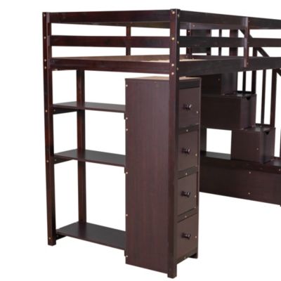 Streamdale Loft Bed with Storage, Stairs, and Shelves