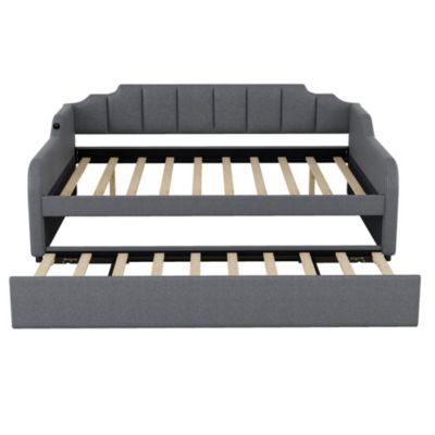 Upholstered Daybed with Trundle & USB Charging