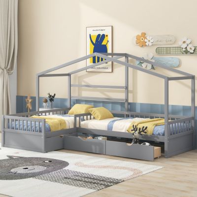 Streamdale Twin Size House Platform Bed With Three Storage Drawers