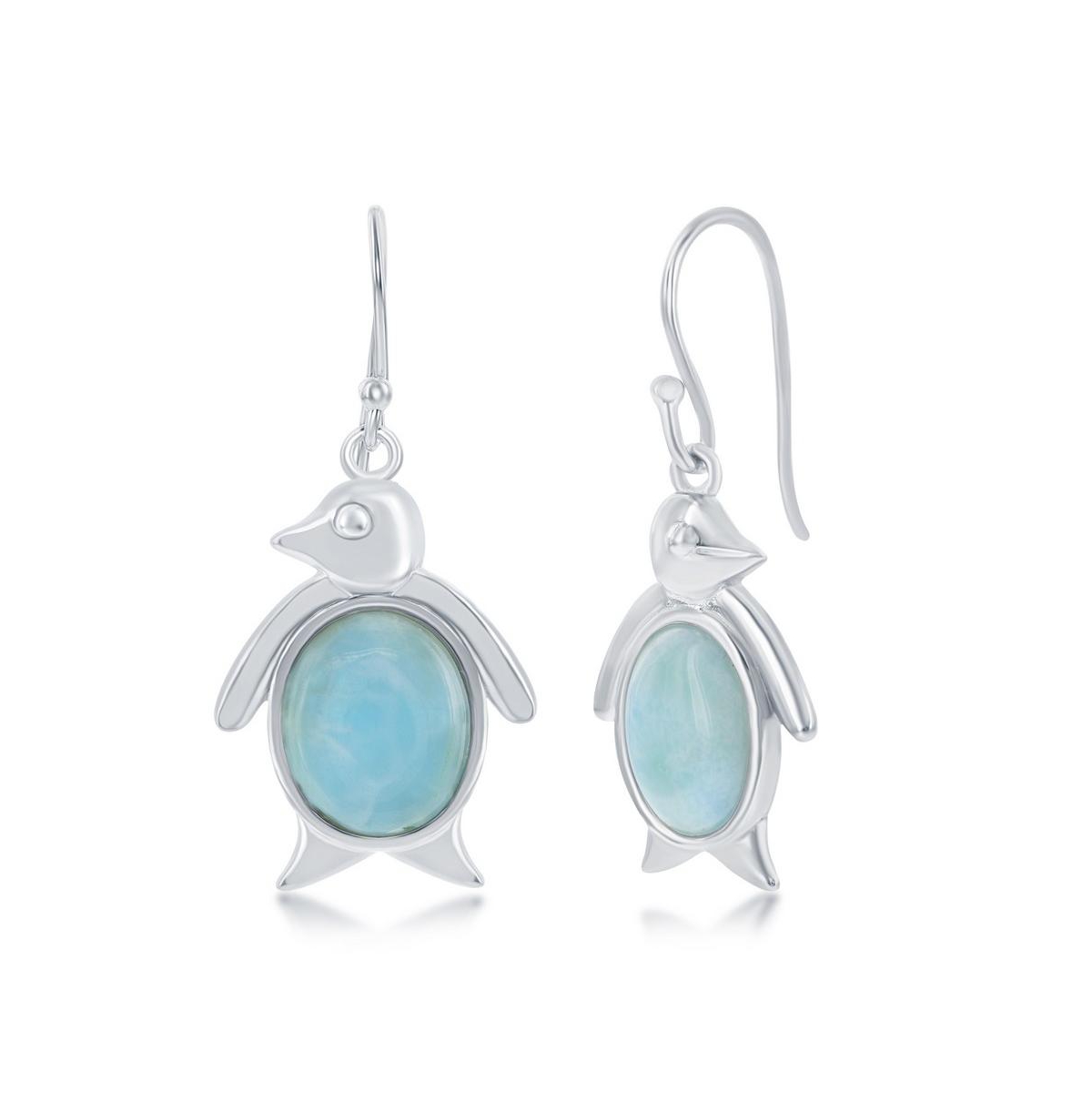 Sterling Silver Larimar Penguin Earrings - Blue