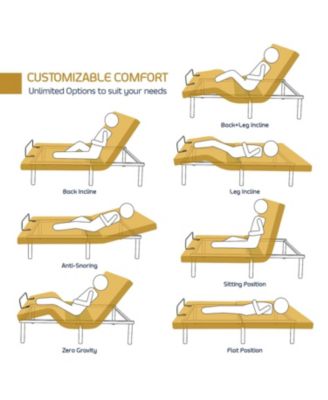 Adjustable Head & Foot Zero Gravity Massage Bed Base - with Wireless Remote, USB Ports, LED Light - Queen