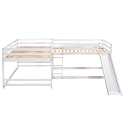 Streamdale Full And Twin Size L-Shaped Bunk Bed With Slide And Short Ladder
