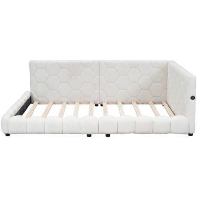 Upholstered Full Size Platform Bed With USB Ports And LED Belt