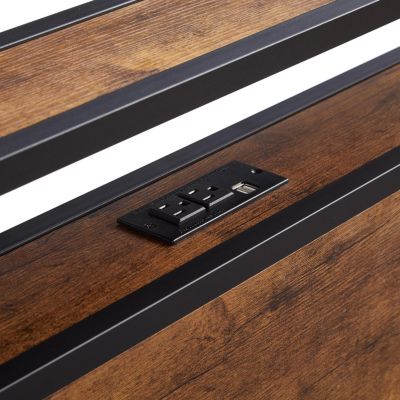 Modern Platform Bed with LED Lights, USB Ports