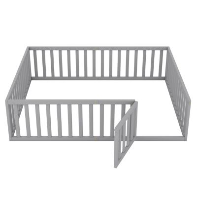 Streamdale Queen Size Wood Floor Bed Frame With Fence And Door