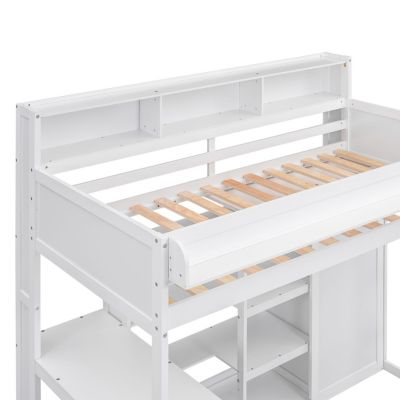 Streamdale Wood Twin Size Loft Bed With Multiple Storage Shelves And Wardrobe