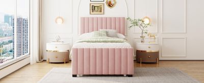 Streamdale Twin Size Velvet Upholstered Platform Bed With Twin Size Trundle, Pink