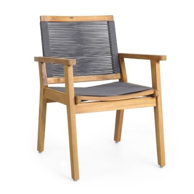 Acacia Wood Rope Weave Transitional Outdoor Chair