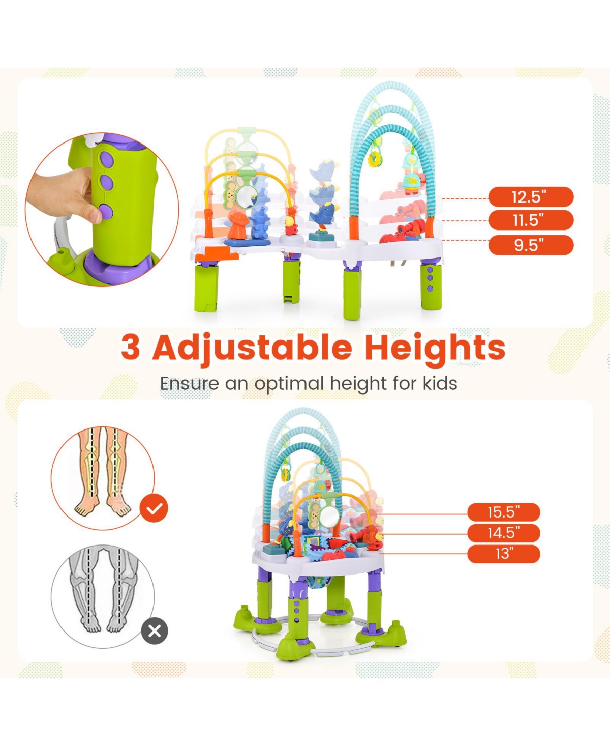 Slickblue Kids 4-in-1 Baby Bouncer Activity Center with 3 Adjustable Heights-Green