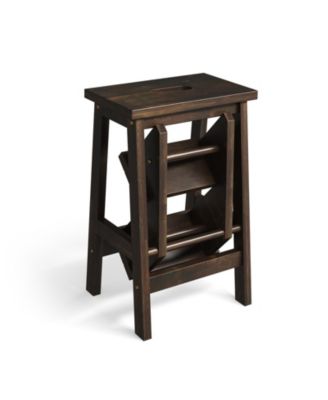 3-in-1 Rubber Wood Step Stool with Convenient Handle For Home
