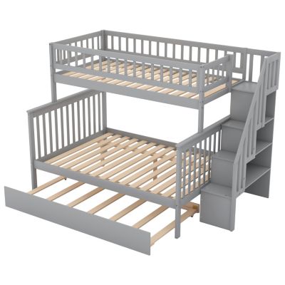 Streamdale  Furniture Twin size Trundle And Staircase Over Full Bunk Bed