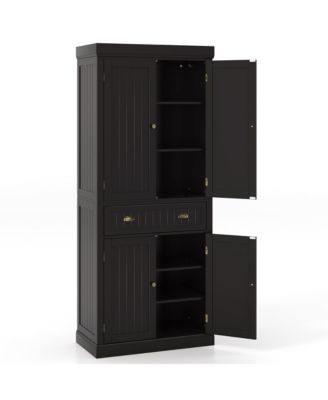72'' Kitchen Pantry Storage Cabinet Tall Freestanding Cupboard w/ 4 Doors Large Drawer Brown