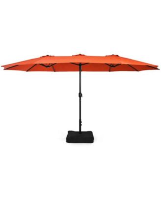 15 Feet Double-Sided Twin Patio Umbrella with Crank and Base