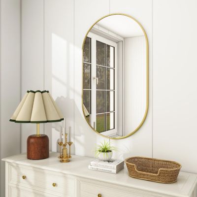 Oval Wall Mounted Mirror 22"x38" in Gold