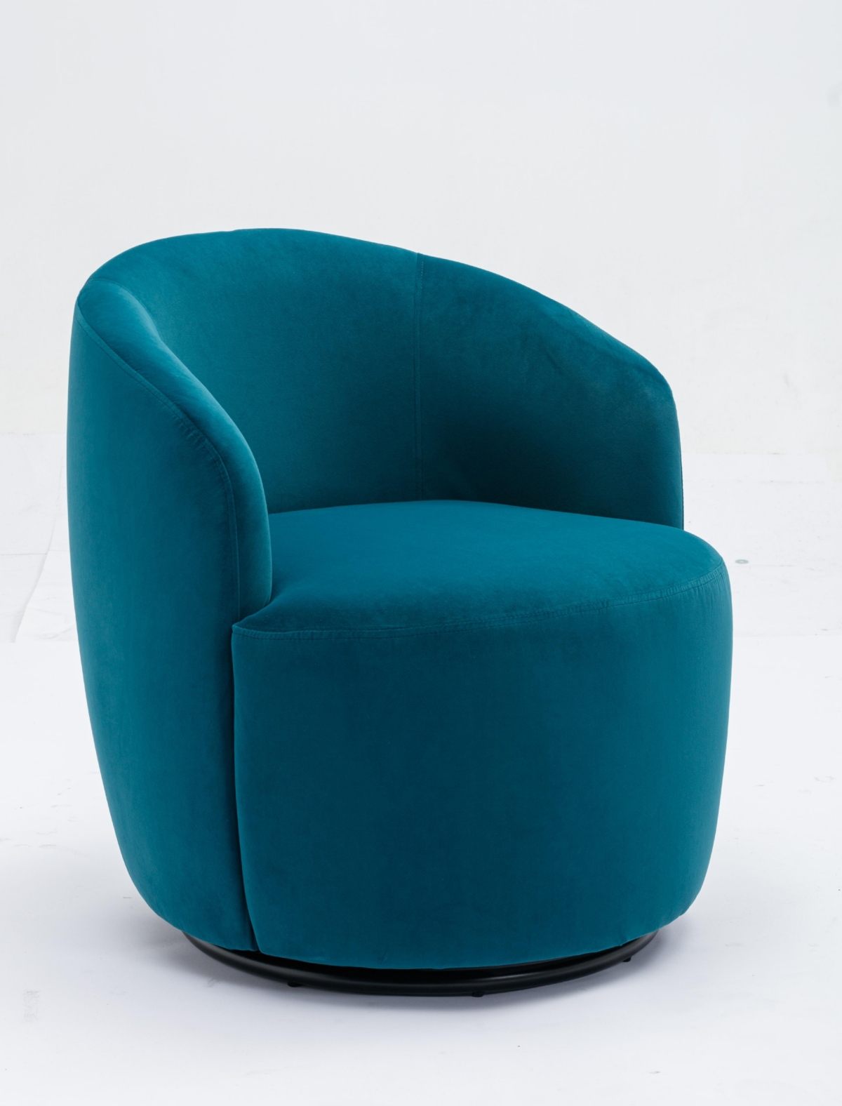 Streamdale Furniture Velvet Fabric Swivel Accent Armchair Barrel Chair With Powder Coating Metal Ring, Teal