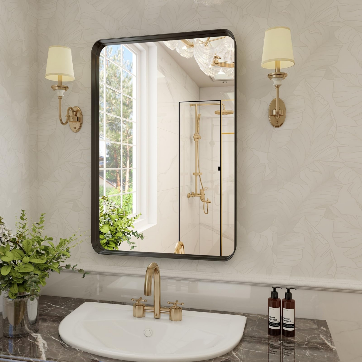Rectangular Wall Mounted Mirror 22"x30" in Black - Black
