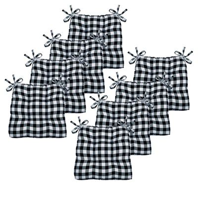 Country Living Gingham Plaid Checkered Farmhouse Chair Cushion Pads, 8-Piece Set