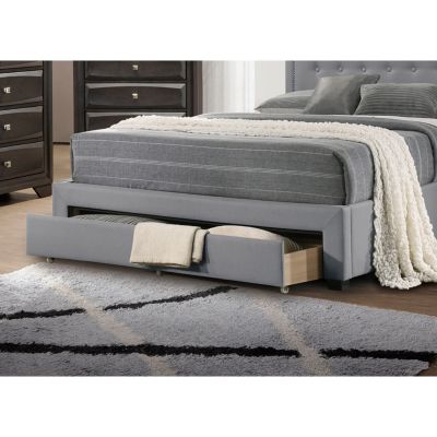 Light Grey Twin Bed with Drawer Storage & Button Tufted Headboard