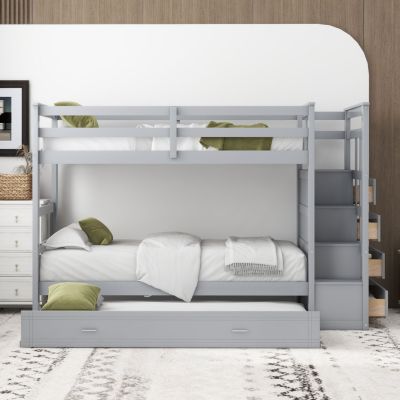 Streamdale Twin Over Twin Bunk Bed With Trundle And Staircase, White