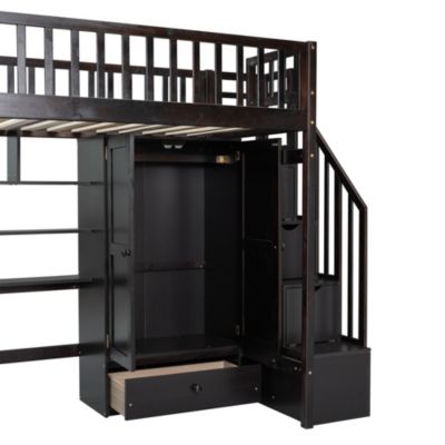 Streamdale Twin Size Loft Bed With Bookshelf, Drawers, Desk, And Wardrobe White