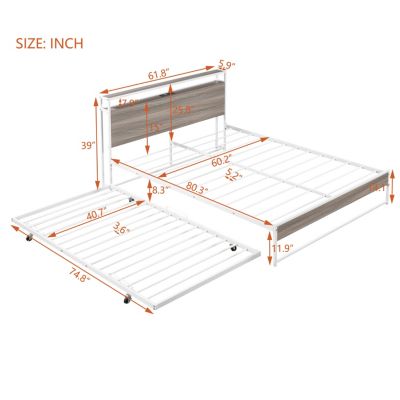 Metal Platform Bed Frame with Trundle and USB
