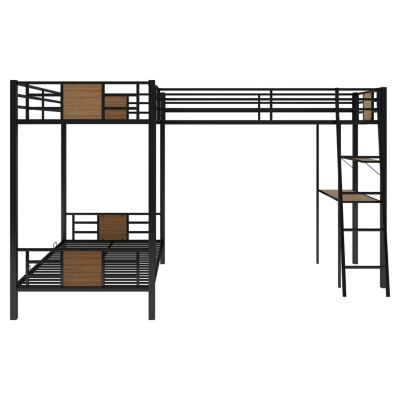 Twin Bunk Bed with Loft Bed, Desk, and Shelf
