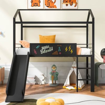 Streamdale Twin Loft Metal Bed with Slide and Writable Board