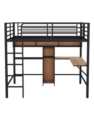  Full Size Metal & Wood Loft Bed With L - Shaped Desk And Shelves