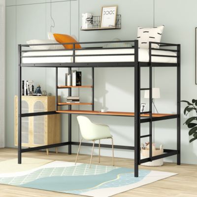 Streamdale Full Metal Loft Bed With Desk And Shelves