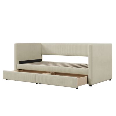 Streamdale Twin Size Corduroy Daybed With Two Drawers And Wood Slat