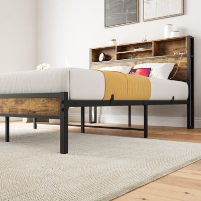 Metal Platform Bed with Storage & Charging Station