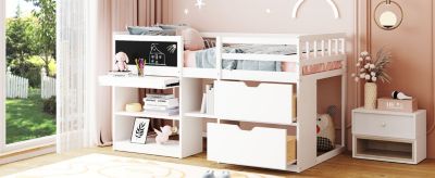 Streamdale Twin Size Low Loft Bed With Rolling Desk, Shelf And Drawers