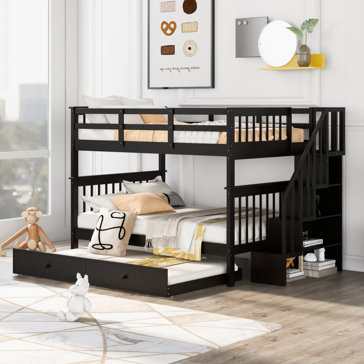 Stairway Full-Over-Full Bunk Bed w/ Trundle & Storage