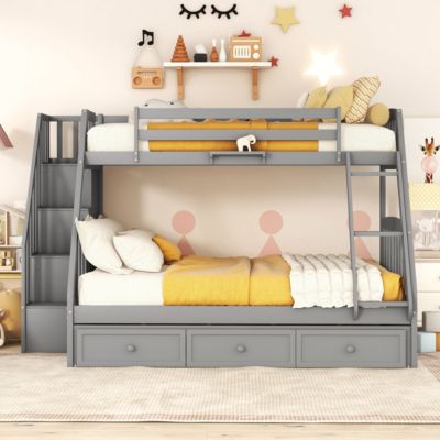 Streamdale Twin-Over-Full Bunk Bed With Drawers, Ladder And Storage Staircase