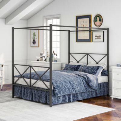 Metal Queen Canopy Bed Frame with X-Frame