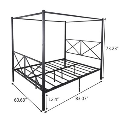 Metal Queen Canopy Bed Frame with X-Frame