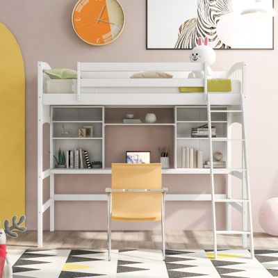 Streamdale Twin Size Loft Bed With Storage Shelves, Desk And Ladder