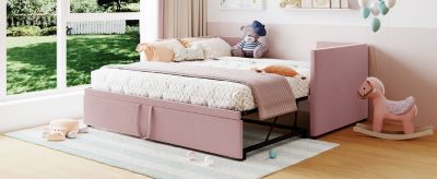 Streamdale Twin Size Upholstered Daybed With Extendable Trundle, Pink
