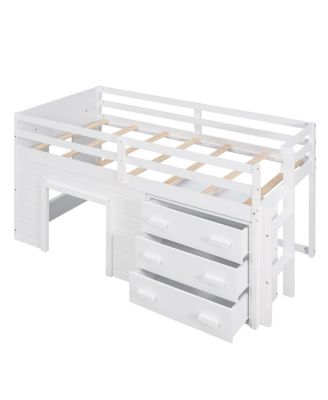 Twin Size Loft Bed with Cabinet and Shelf