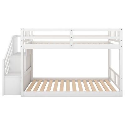 Streamdale Twin Over Twin Floor Bunk Bed, Ladder With Storage