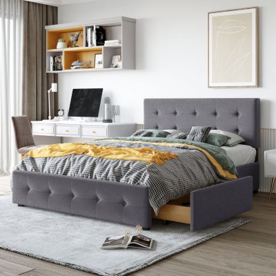 Streamdale Linen Platform Bed with Headboard and 4 Drawers