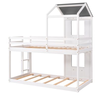 Streamdale Twin Over Twin Bunk Bed Wood Bed With Roof, Window, Guardrail, Ladder