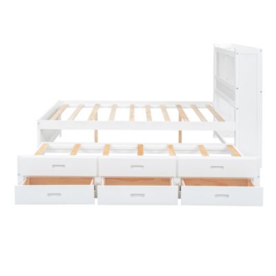 Streamdale Full Size Platform Bed With Trundle, Drawers And USB Plugs, White